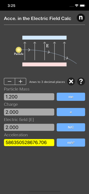 Acce. in Electric Field Calc iOS App for iPhone and iPad