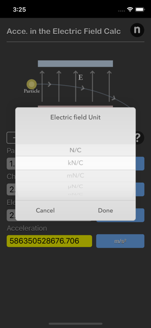 Acce. in Electric Field Calc iOS App for iPhone and iPad