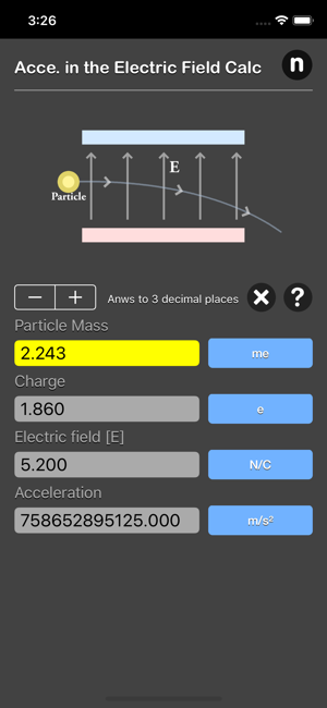 Acce. in Electric Field Calc iOS App for iPhone and iPad