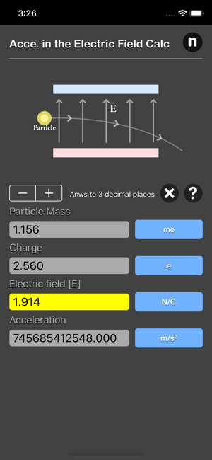 Acce. in Electric Field Calc iOS App for iPhone and iPad
