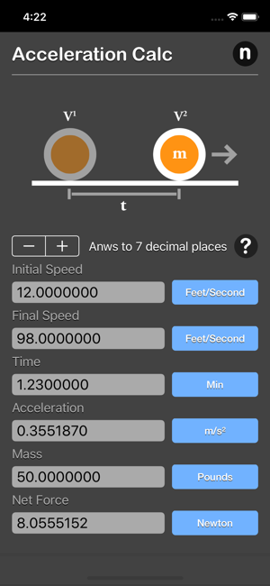 Acceleration Calculator Plus iOS App for iPhone and iPad