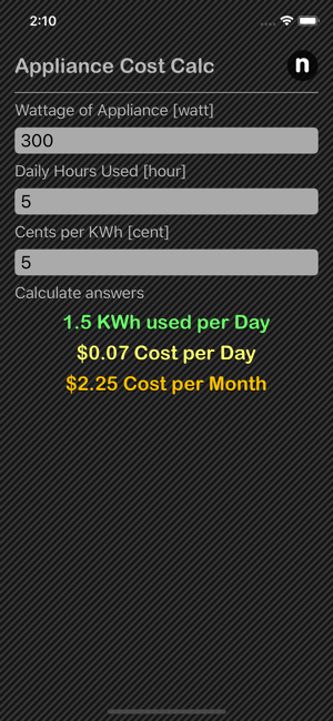 Appliance Cost Calculator iOS App for iPhone and iPad