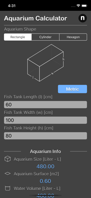 Aquarium Calculator Plus iOS App for iPhone and iPad