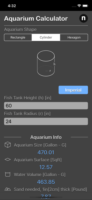 Aquarium Calculator Plus iOS App for iPhone and iPad