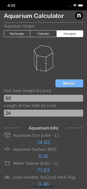 Aquarium Calculator Plus iOS App for iPhone and iPad