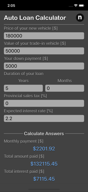 Auto Loan Calculator Plus iOS App for iPhone and iPad