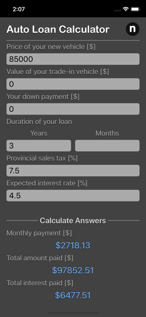 Auto Loan Calculator Plus iOS App for iPhone and iPad