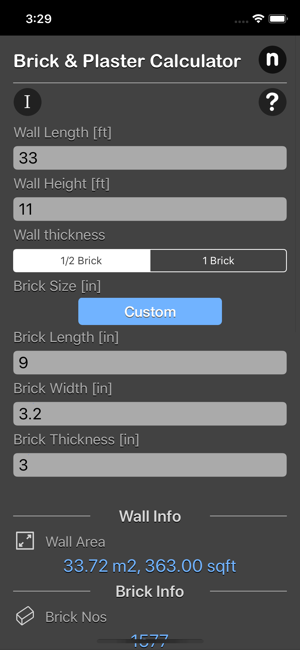 Brick and Plaster Calculator iOS App for iPhone and iPad