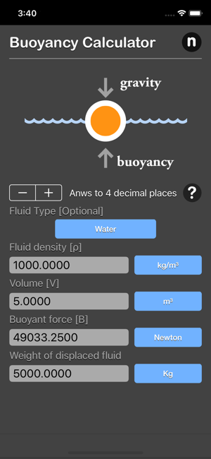 Buoyancy Calculator iOS App for iPhone and iPad