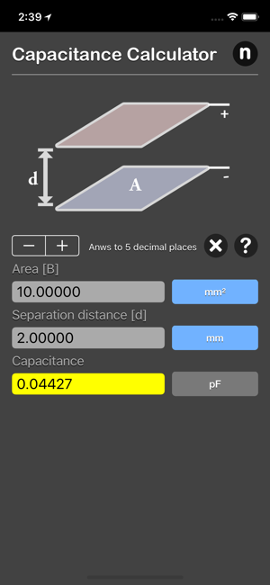 Capacitance Calculator iOS App for iPhone and iPad