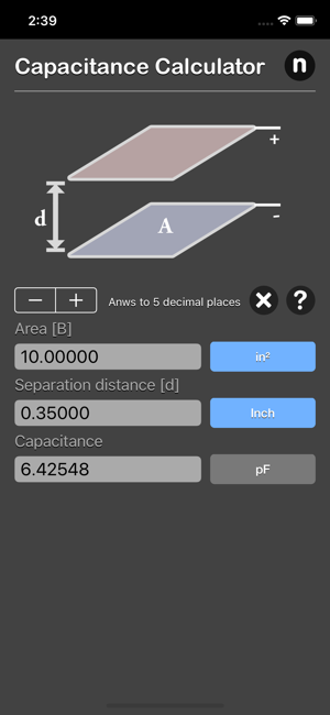 Capacitance Calculator iOS App for iPhone and iPad