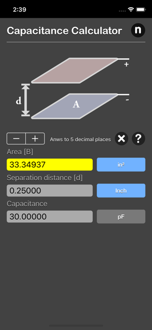 Capacitance Calculator iOS App for iPhone and iPad