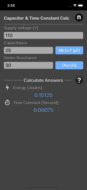 Capacitor Calculator iOS App for iPhone and iPad
