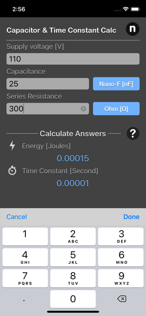 Capacitor Calculator iOS App for iPhone and iPad