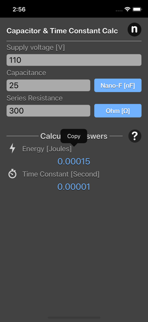 Capacitor Calculator iOS App for iPhone and iPad