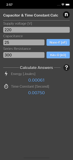 Capacitor Calculator iOS App for iPhone and iPad