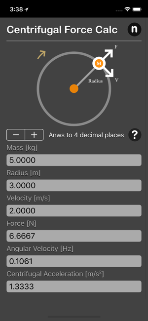 Centrifugal Force Calculator iOS App for iPhone and iPad