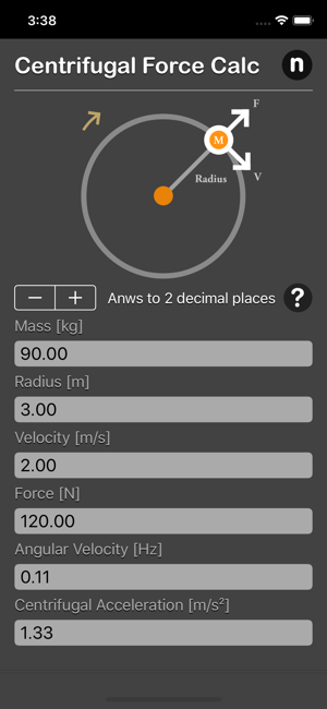 Centrifugal Force Calculator iOS App for iPhone and iPad