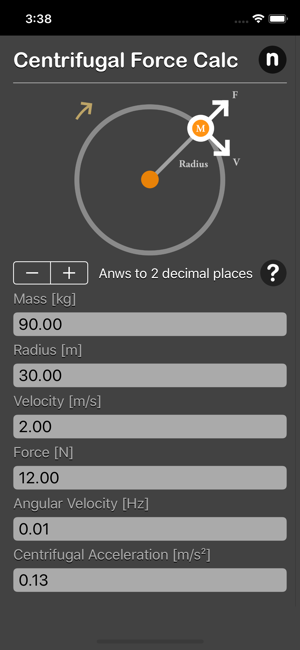 Centrifugal Force Calculator iOS App for iPhone and iPad