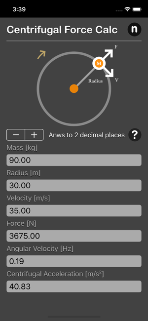 Centrifugal Force Calculator iOS App for iPhone and iPad