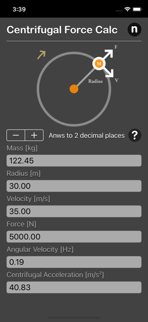 Centrifugal Force Calculator iOS App for iPhone and iPad