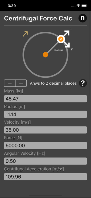 Centrifugal Force Calculator iOS App for iPhone and iPad