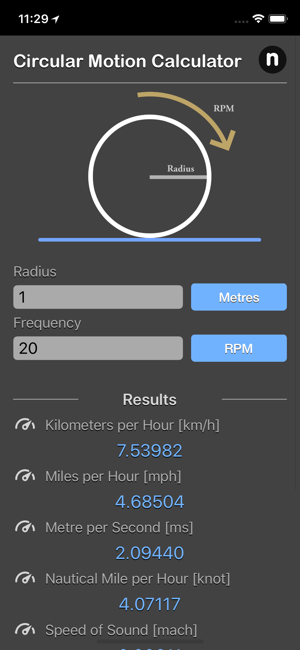 Circular Motion Calculator iOS App for iPhone and iPad