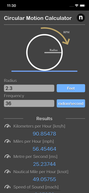 Circular Motion Calculator iOS App for iPhone and iPad