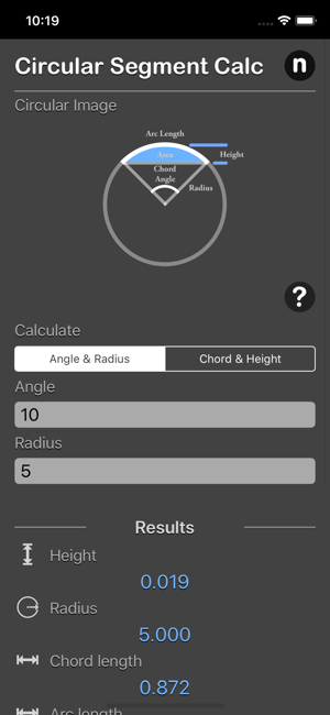 Circular Segment Calculator iOS App for iPhone and iPad