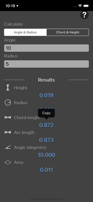 Circular Segment Calculator iOS App for iPhone and iPad