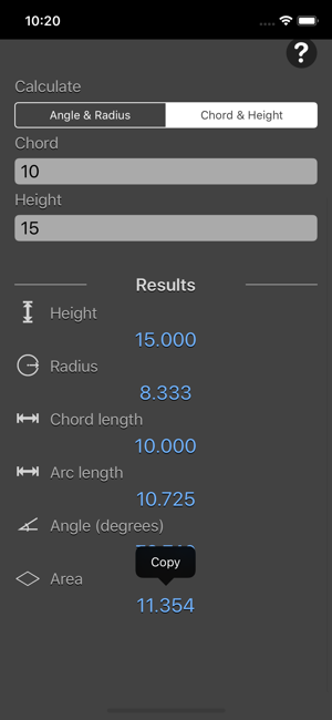 Circular Segment Calculator iOS App for iPhone and iPad