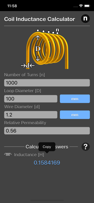 Coil Inductance Calculator iOS App for iPhone and iPad