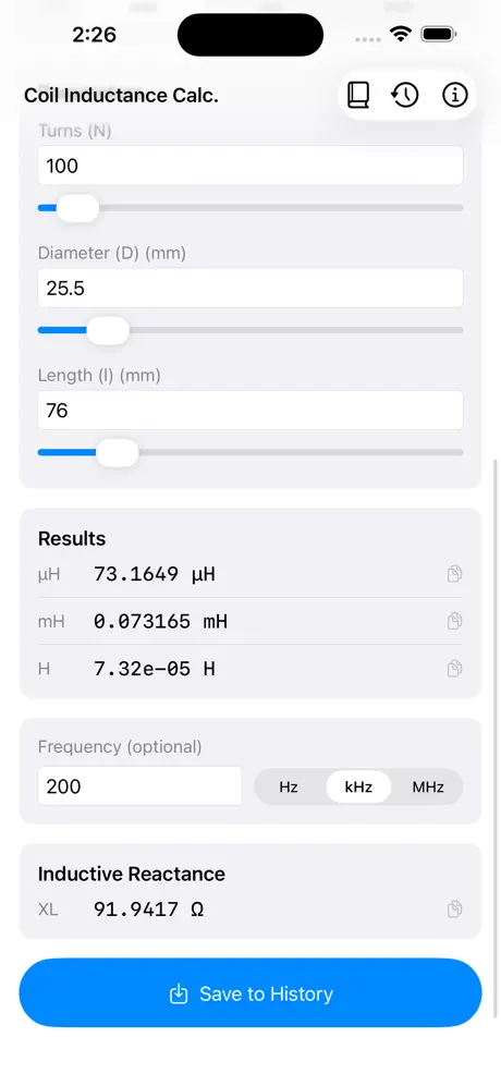 Coil_Inductance_Calculator iOS App Screenshot 2