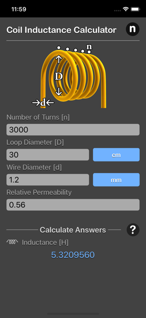 Coil Inductance Calculator iOS App for iPhone and iPad