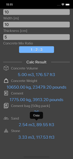 Concrete & Topsoil Calculator iOS App for iPhone and iPad