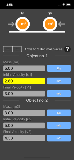 Conservation of Momentum Calc iOS App for iPhone and iPad