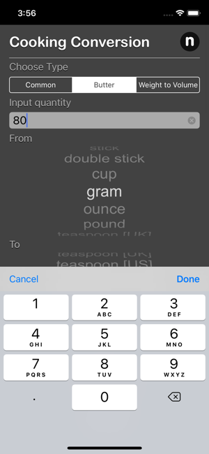 Cooking Conversion iOS App for iPhone and iPad