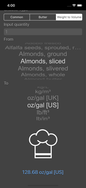 Cooking Conversion iOS App for iPhone and iPad