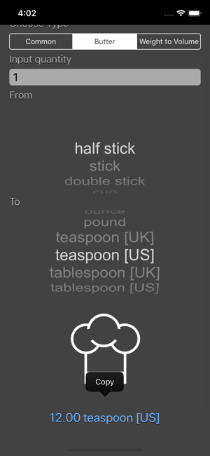 Cooking Conversion iOS App for iPhone and iPad