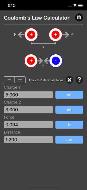 Coulomb's Law Calculator iOS App for iPhone and iPad