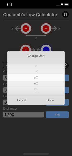 Coulomb's Law Calculator iOS App for iPhone and iPad