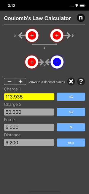 Coulomb's Law Calculator iOS App for iPhone and iPad