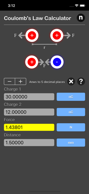 Coulomb's Law Calculator iOS App for iPhone and iPad