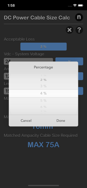 DC Power Cable Size Calc iOS App for iPhone and iPad