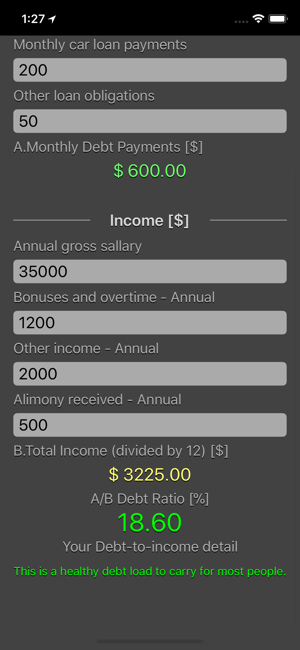 Debt 2 Income Calculator iOS App for iPhone and iPad