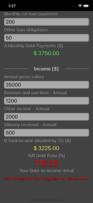 Debt 2 Income Calculator iOS App for iPhone and iPad