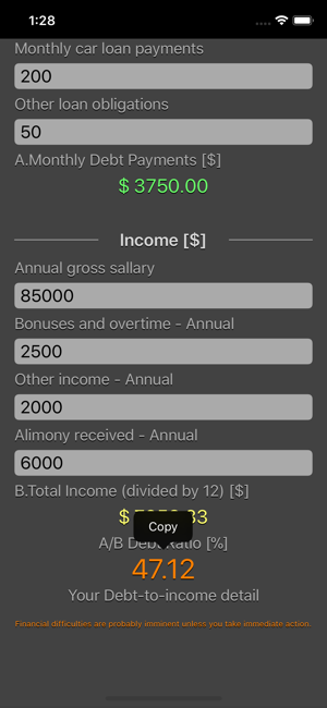 Debt 2 Income Calculator iOS App for iPhone and iPad