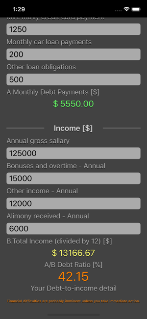 Debt 2 Income Calculator iOS App for iPhone and iPad