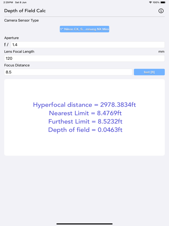 Depth_of_Field_Calculator iPadOS App Screenshot 9