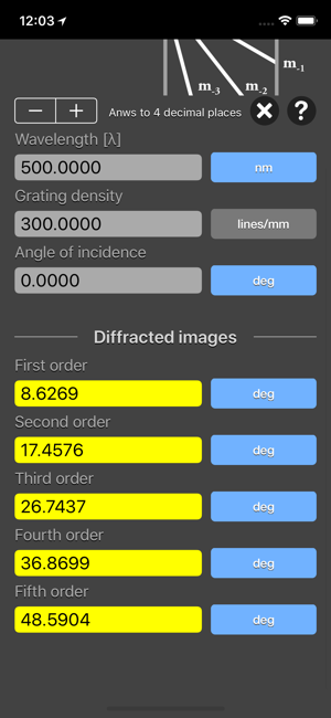 Diffraction Grating Calculator iOS App for iPhone and iPad